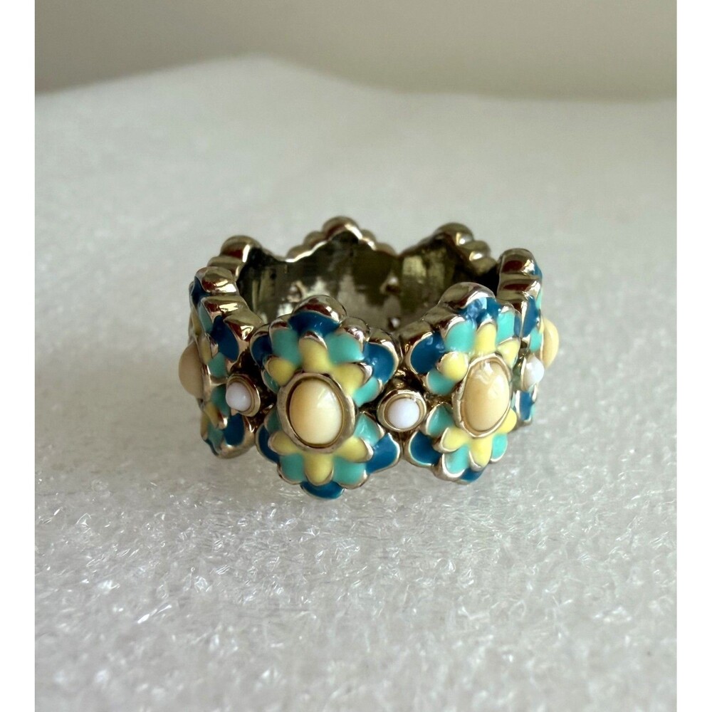 Banana Republic BR Signed Colorful Enamel Floral Daisy Statement Band Ring 6